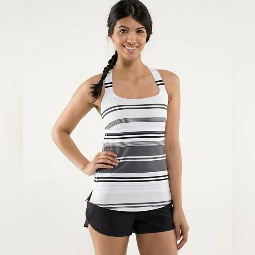 LULULEMON TRACK AND TRAIN TANK WHITE GREY STRIPE SIZE-6 “No Size Tag”
